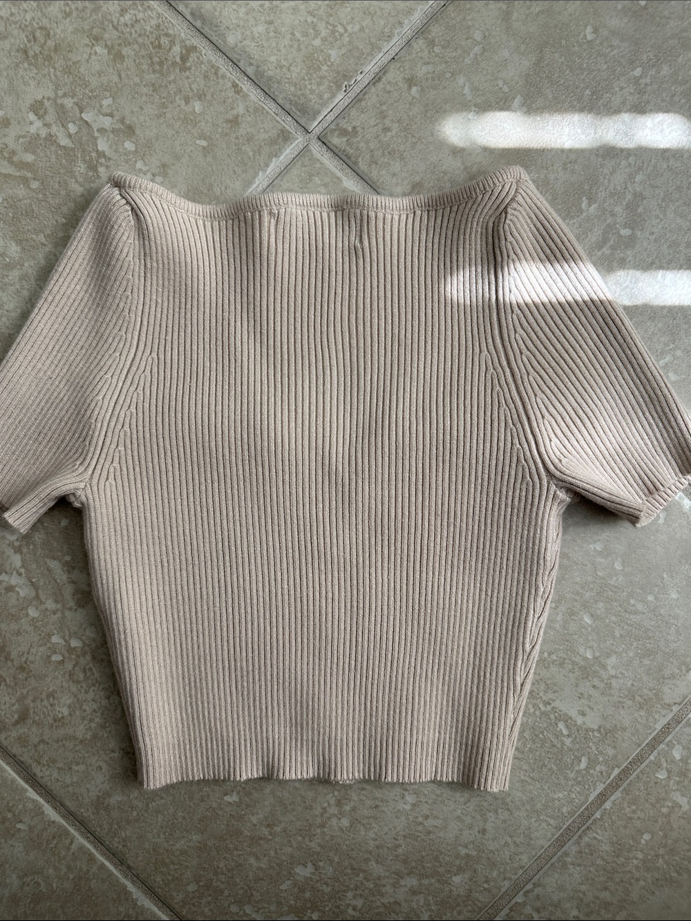 Beige Ribbed Square Neck Knit Top - Picture 3 of 3